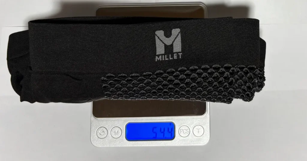 ミレー MIV01250をキッチンスケールに載せた実測重量54.4g